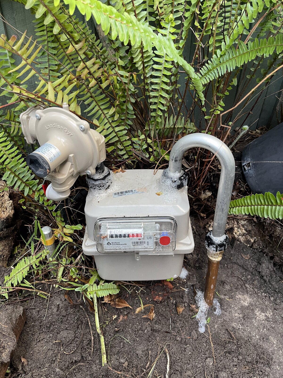 Soap bubble gas leak test on meter fittings Melbourne